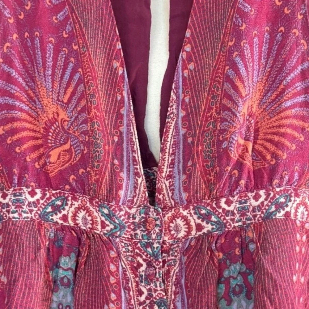 Free People Peplum Top Womens S Burgundy Paisley Sleeveless Boho V-Neck